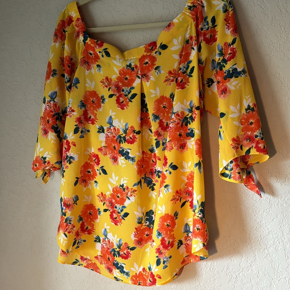 Yellow Floral Off-the-Shoulder Blouse | Size L | Status by Stitch Fix | Boho - Picture 3 of 5